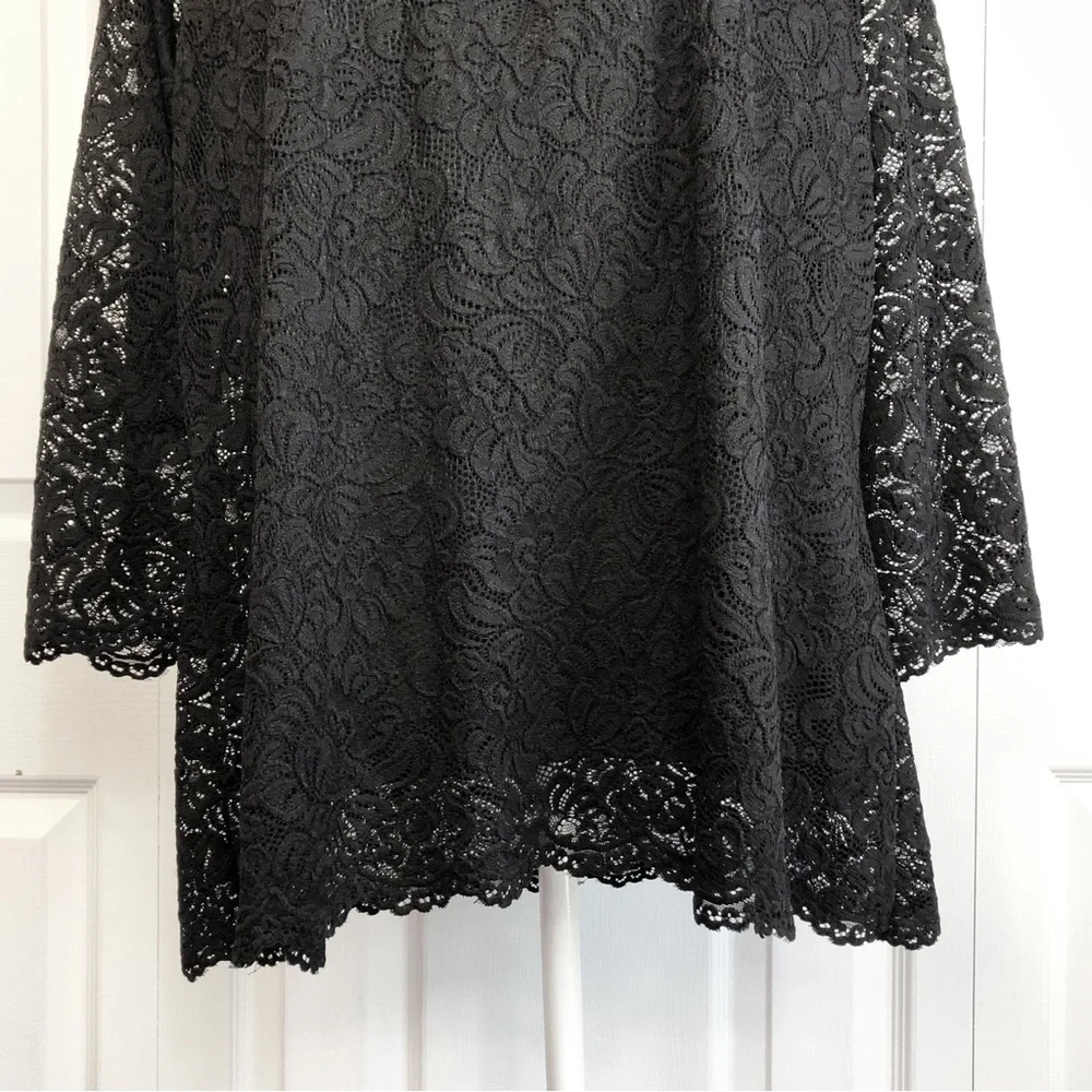 Roaman's Elegant Black Lace Sheer 3/4 Sleeve Scalloped Blouse Top 18/20